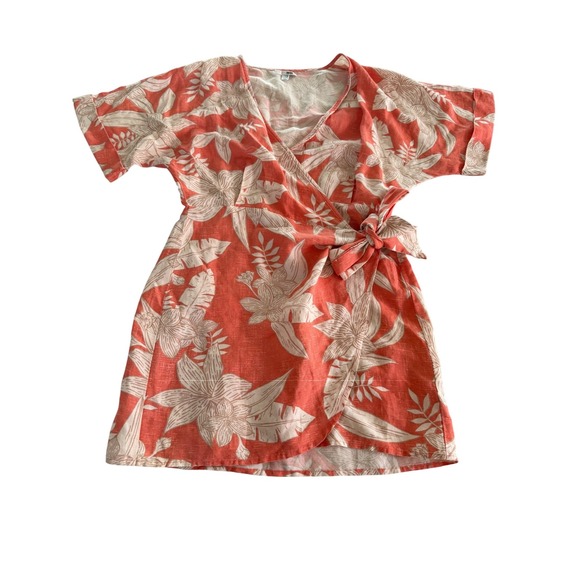 Amuse Society Dresses & Skirts - Amuse Society Coral Tropical Floral Linen Blend Wrap Dress AD04PMAL Womens Small